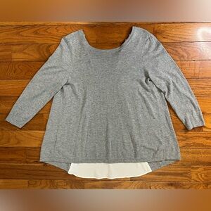 LOFT Grey Layered Bow Back Knit Top Women’s Medium Soft Minimalist